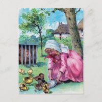 Vintage Petite Fille Avec Bébé Poussins