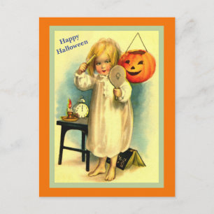 Carte Postale Vintage petite fille d'Halloween & Jack-O-Lantern