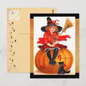Carte Postale Vintage petite sorcière d'Halloween (Devant / Derrière)