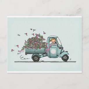 Carte Postale Vintage Piaggio Pick Up with flowers