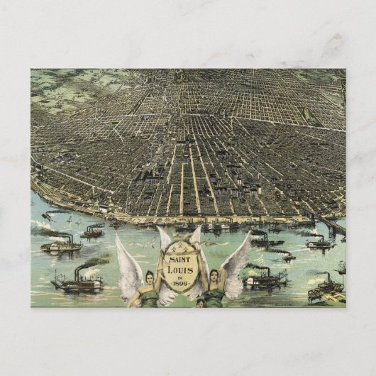 Carte Postale Vintage Pictorial Map of St Louis (1896) (Devant)