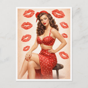 Carte postale vintage pin-up à pois – Glamour rétr