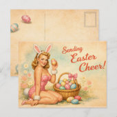 Carte Postale Vintage Pin-Up Easter Egg Postcard (Devant / Derrière)