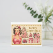 Carte Postale Vintage Pink Christmas Tree Postcard (Debout devant)