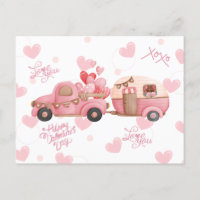 Vintage Pink Valentine's Day Camion et Coeurs