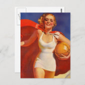 Carte postale Vintage Plage Voyage Lady PC (Devant / Derrière)