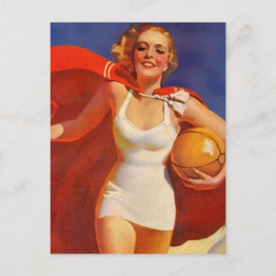 Carte postale Vintage Plage Voyage Lady PC