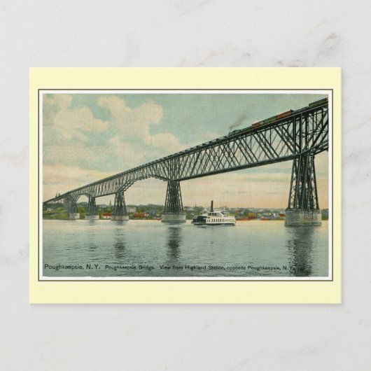 Carte Postale Vintage pont Poughkeepsie 1913, train, bateau (Devant)