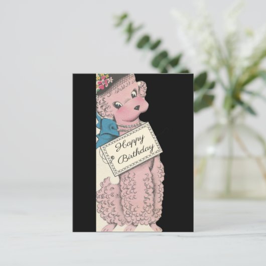 Carte Postale Vintage Poodle Joyeux anniversaire (Debout devant)