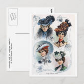 Carte postale vintage pour dames en Casquette (Devant / Derrière)
