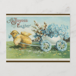 Carte Postale Vintage poussette avec roulettes de fleurs Pâques