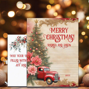 Carte Postale Vintage Red Car Gold Parties scintillant hiver