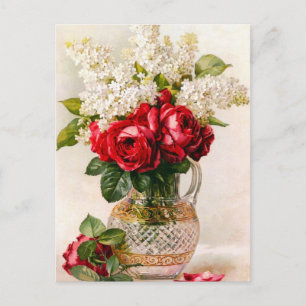 Carte postale vintage Red Roses and Baby’s Breath