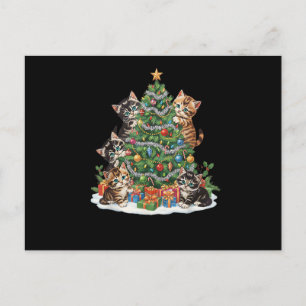 Carte Postale Vintage Rétro Années 90 Chat Arbre de Noël Amoureu