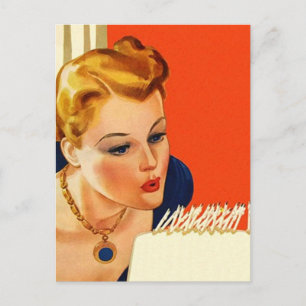 Carte postale Vintage Rétro Anniversaire Fête Cake