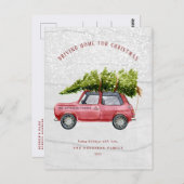 Carte postale vintage Retro Car Tree Snow Family (Devant / Derrière)