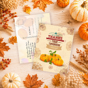 Carte Postale Vintage Rétro Citrouille Feuilles d'Automne Action