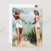 Carte Postale Vintage Retro Femmes 60's Surfing Beach Girls (Devant / Derrière)