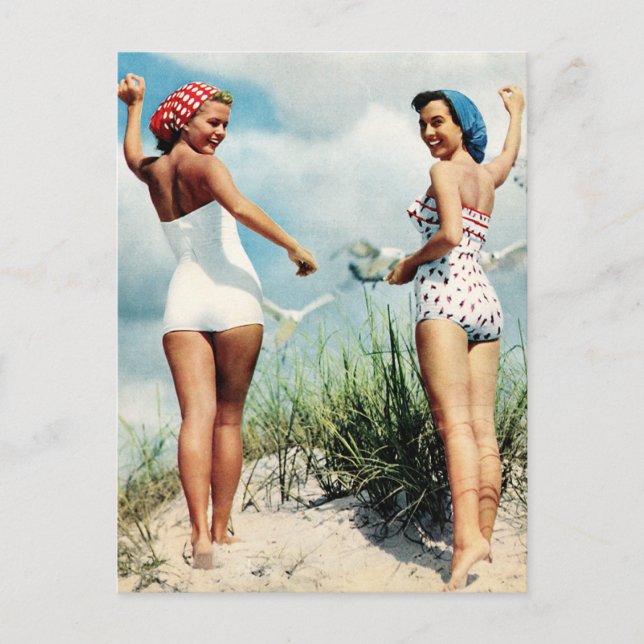 Carte Postale Vintage Retro Femmes 60's Surfing Beach Girls (Devant)