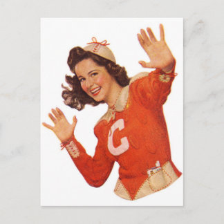 Carte Postale Vintage Rétro Femmes Kitsch Pom-pom girl de fumer