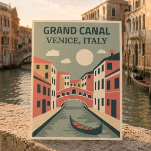 Carte Postale Vintage Rétro Grand Canal Venise Italie Rustique