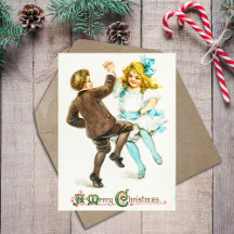 Vintage Retro Joyeux Noël Joli Enfants Dansant