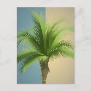 Carte Postale Vintage Retro Palm Tree Turquoise Blue Cream Sepia