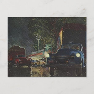 Carte postale vintage Retro Rainy Night Roadside D