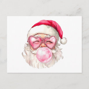 Carte Postale Vintage Retro Santa Noël Bubble Gum Lunettes de so