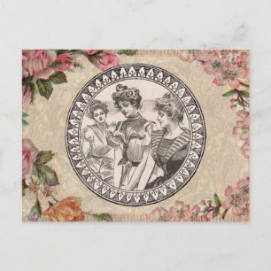 Carte Postale Vintage Romance Couple : Antique Rose Girly Love