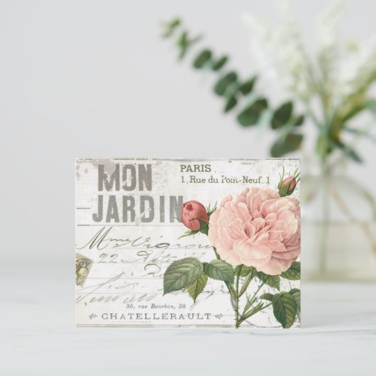 carte postale vintage rose (Debout devant)