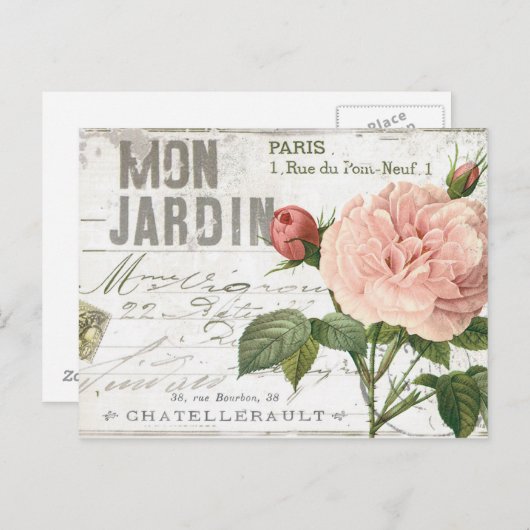 carte postale vintage rose (Devant / Derrière)