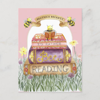 Carte Postale Vintage rose Je préfère être Lecture livre Lover