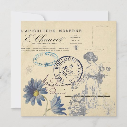 Carte Postale vintage Rose Lady Bee Flower (Devant)