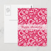 Carte postale vintage rouge florale Joyeux Anniver (Devant / Derrière)