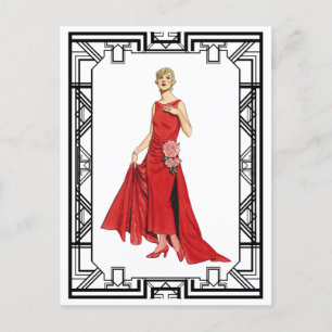 Carte Postale Vintage Rouge Fraper Slinky Silk Gown Mode