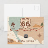Carte Postale Vintage Route 66 USA Map (Devant / Derrière)