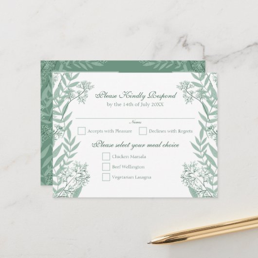 Carte postale Vintage Sage Green Mariage RSVP (Devant/Arrière en situation)