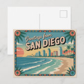 Carte postale vintage San Diego | Salutations de (Devant / Derrière)