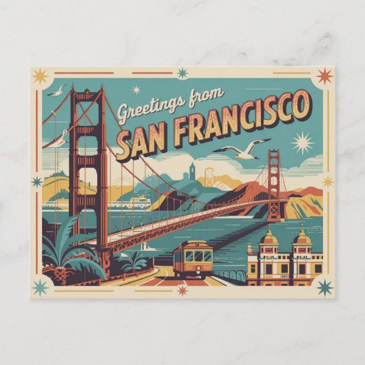Carte postale vintage San Francisco | Salutations (Devant)