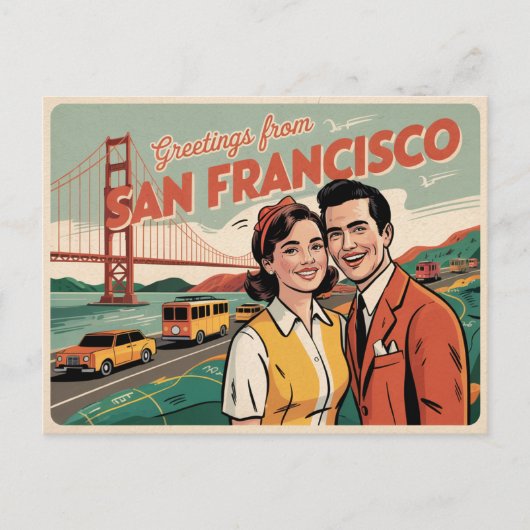 Carte postale vintage San Francisco | Salutations (Devant)