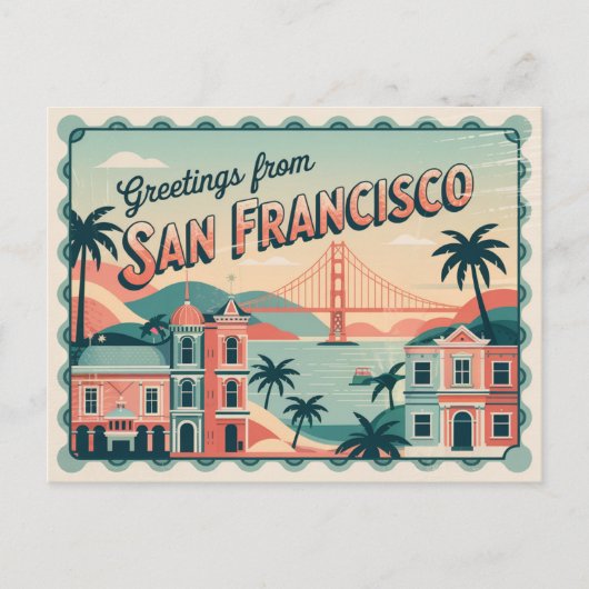 Carte postale vintage San Francisco | Salutations (Devant)