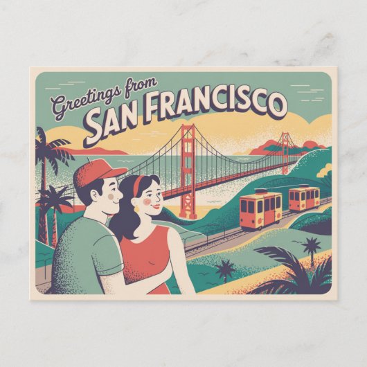 Carte postale vintage San Francisco | Salutations (Devant)