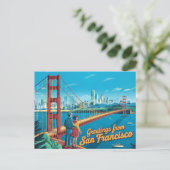 Carte postale vintage San Francisco | Salutations (Debout devant)