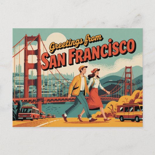 Carte postale vintage San Francisco | Salutations (Devant)
