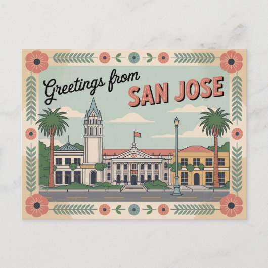 Carte postale vintage San Jose | Salutations de (Devant)