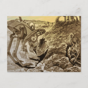 Carte Postale Vintage Science Fiction Aliens Planète Constructio