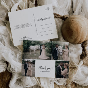 Carte Postale Vintage Script 4 Photo Collage Mariage Merci