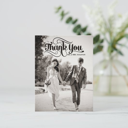 Carte postale vintage Script Mariage Merci (Debout devant)
