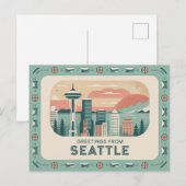 Carte postale vintage Seattle | Salutations de Sea (Devant / Derrière)